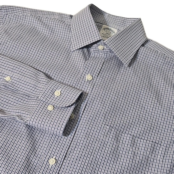 Brooks Brothers REGENT Long Sleeve Shirt Button NON IRON  15 Blue  S Micro Check - Picture 1 of 6